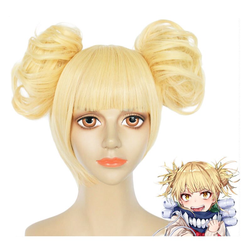 Himiko Toga Blonde Short Wig With Bun Chignon Cosplay Costume Heat Res 