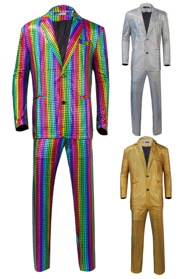 Retro 70S 80S Disco Dance Cosplay Fantasia Men Costume Colorful 70S Vintage Suit Coat Pants Male Halloween Carnival Party Cloth