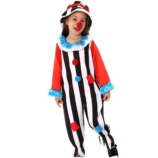 Funny Clown Striped Jumpsuit Cosplay Costumes Children Role Playing  Stage Performances Boys Girls Party Clothings