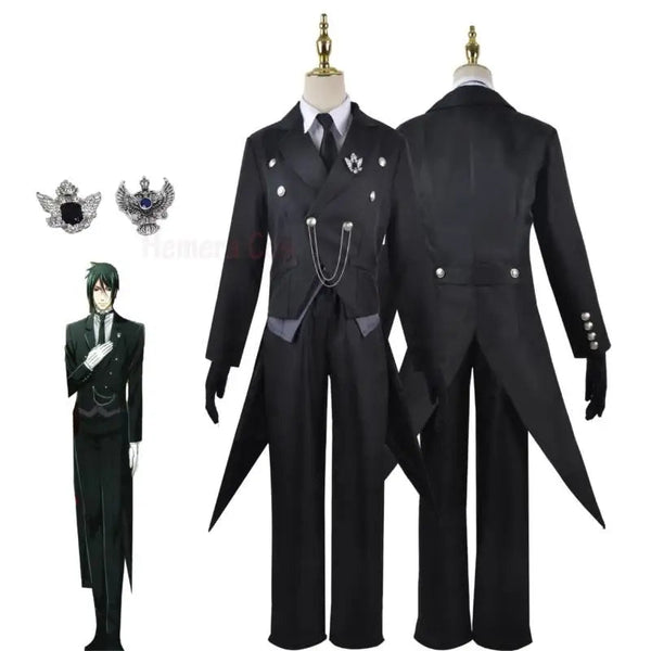 Black Cosplay Butlers Japanese Anime Kuroshitsujiji Sebastianan Michaelisis Cosplay Costume Men Unisex Uniforms Wig Hallowen Cosplay