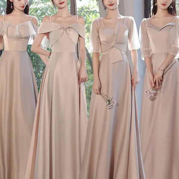 Bow Design Slim Waist Design Solid Evening Dress Elegant Temperament Wedding Party Gown Solid Feminino Gentle Bridesmaid Dresses