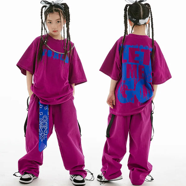 New Girls Jazz Dance Costume Short Sleeves Hip Hop Suit Summer Kids Loose Hip-Hop Performance Clothing Practice Wear BL10456