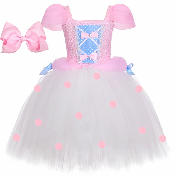 Toy Bo Peep Costume for Girls Birthday Party Dresses Tutu Princess Dress Shepherdess Cosplay Halloween Costume for Kids Clothes