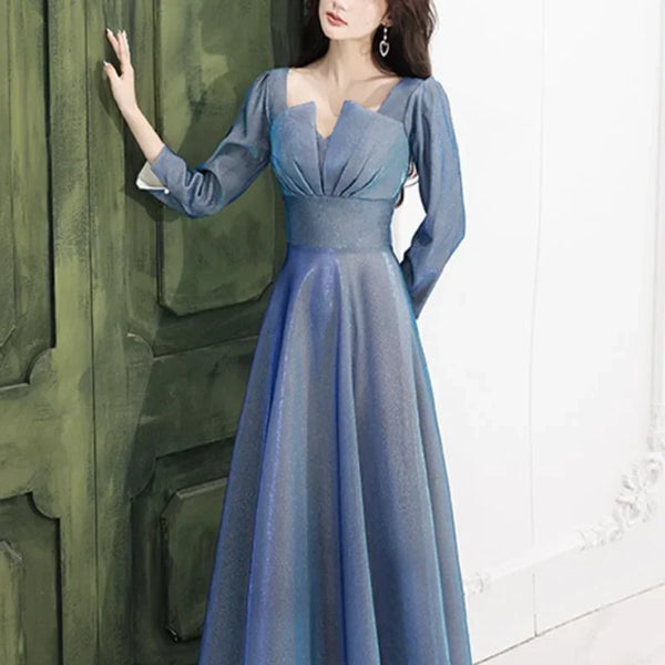 Elegant Sequined Fairy Prom Vestidos Square Collar Long Sleeve Evening Dresses 2024 Temperament Spring Summer Party Dress