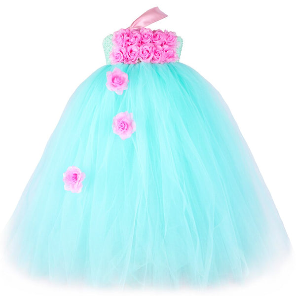 Handmade Baby Girl Party Tutu Dress Tulle Mint Princess Flower Girl Dresses Kids Pageant Birthday Wedding Dress Ball Gown 1-14Y