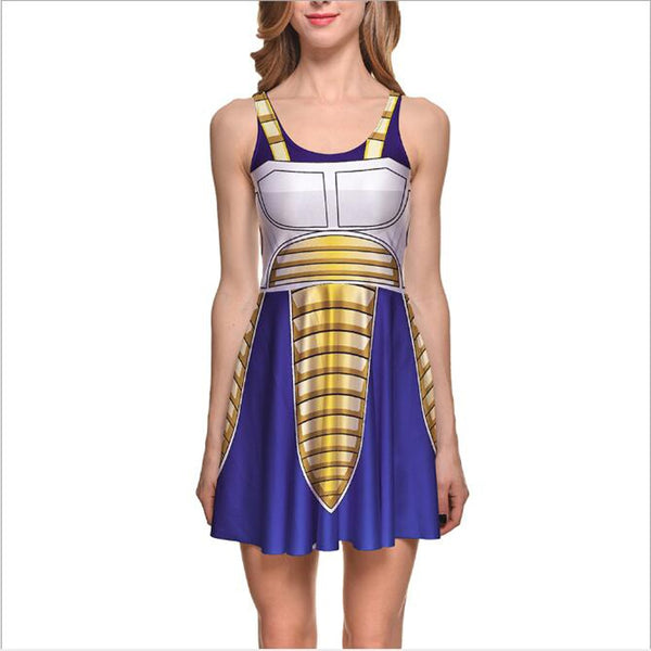 Summer Dress Cosplay Casual Son Gokuku Vegetata Sleeveless Skater Women Pleated One-Piece Mini Sundress Dress