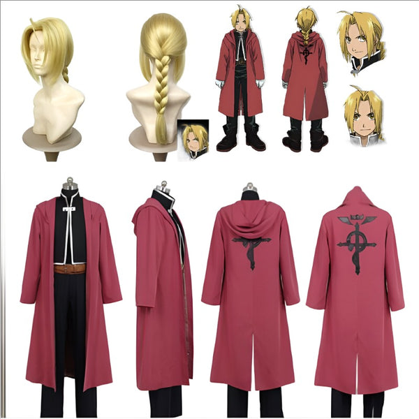 2019 Fullmetal AlcFullMetal Alchemist Edward Elric Cosplay Kostüm Nach Maß Halloween Cosplay Kostüm und Perücke Taschenuhr