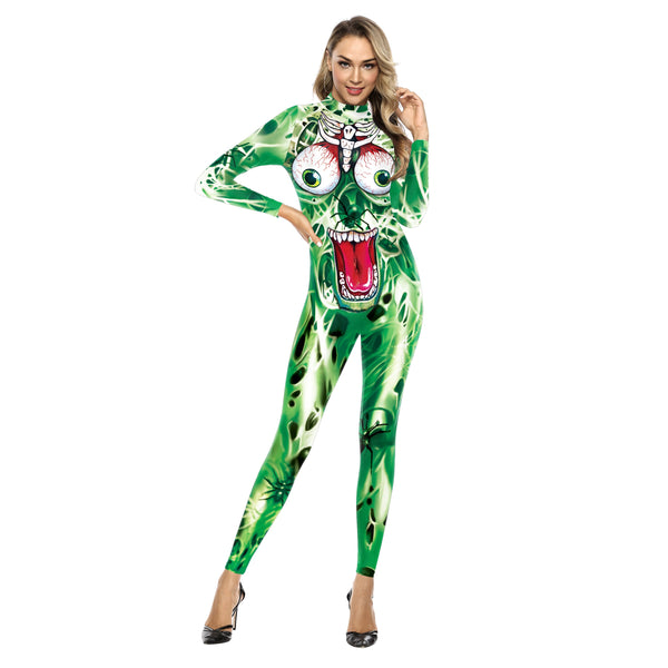 Clown Print Cosplay Kostüm Elastische Dünne Overalls Fitness Mann Frauen Kleidung Langarm Overall Halloween Purim Kostüme