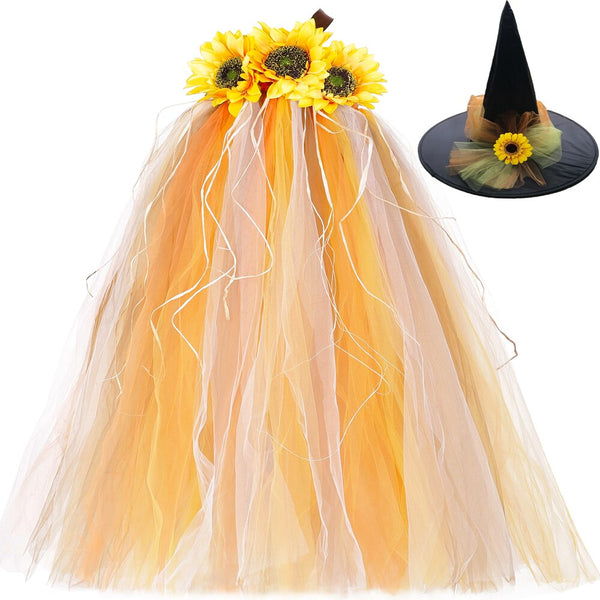 Autumn Sunflower Scarecrow Tutu Dress Kids Pumpkin Halloween Costumes for Girls Photo Prop Party Fall Themed Tulle Girls Dress