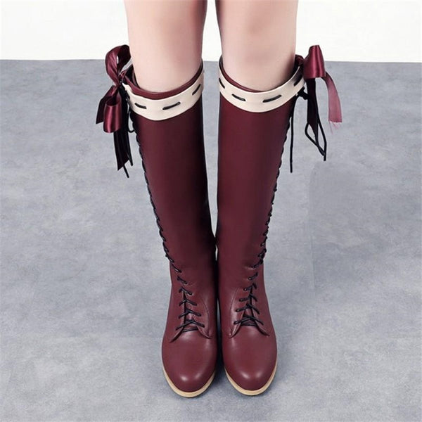 Anime Violet Evergarden Cos Lolita Boots Cosplay Customized Cosplay Shoes Ladies Fashion Leisure Cartoon Bow Pu Lolita Shoes