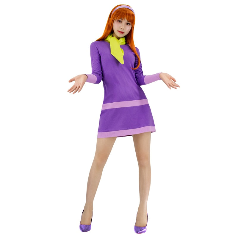 Daphne Cosplay Costume Daphne Purple Dress Women Halloween Carnival Pa 