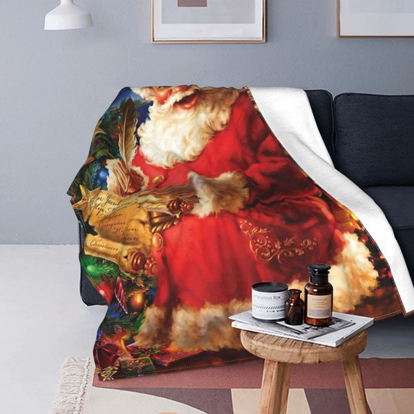Dona Gelsinger Santa Claus Flannel Throw Blankets Merry Christmas New Year Blanket for Bedding Bedroom Thin Plush Thin Quilt