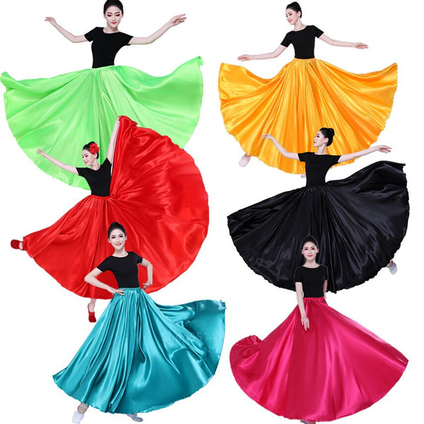 12Colors Spain Dress Women Satin Gypsy Skirts Flamengo Costume for Dancing Spanish Flamenco Bullfighting Belly Adult Stage