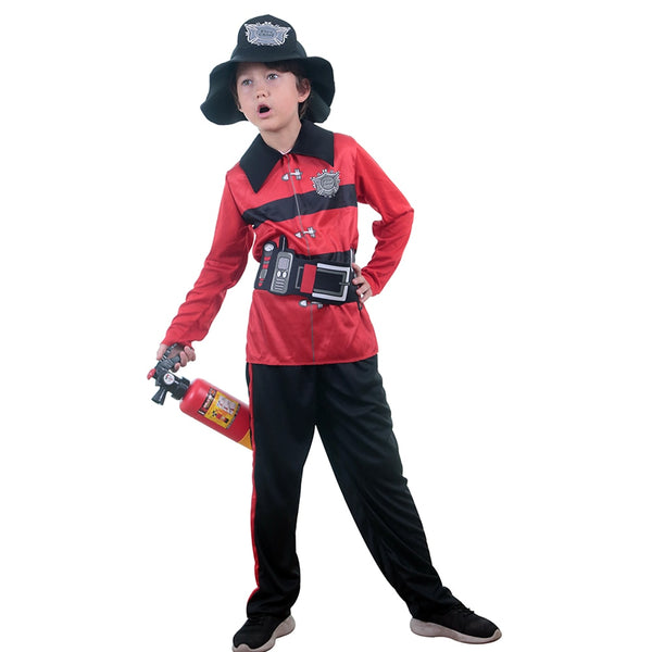 Pretty Cool Child Brave Fire Fighter Fireman Profession Cosplay Uniform Costume