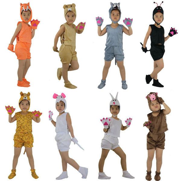 Kids Children Cosplay Animal Theme Costume Fox Bear Ant Tiger Wolf Rabbit Monkey Short Sleeved Clothing Birthday Party Carnival