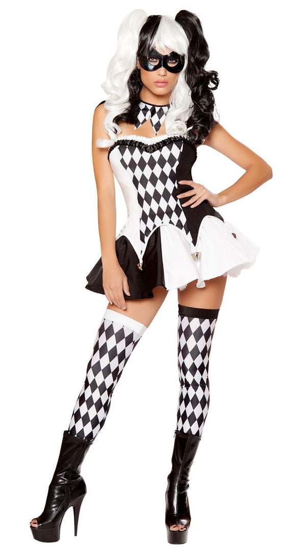 Women White Black Plaid Sexy Naughtyty Harleyey Costume Halloween Movie Quinninn Bad Guy a Jokers a Clowns Cosplay Outfit