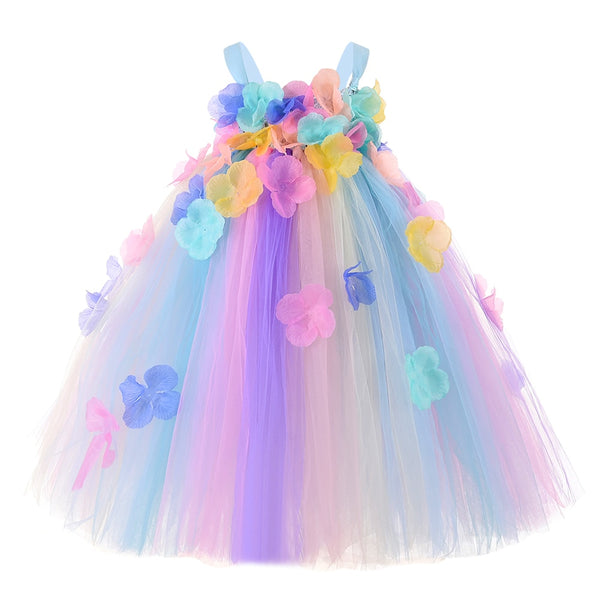 Pastel Flower Fairy Girl Tutu Dress Princess Tulle Flower Girl Dresses for Weddings Pageant Gowns Kids Girl Birthday Party Dress