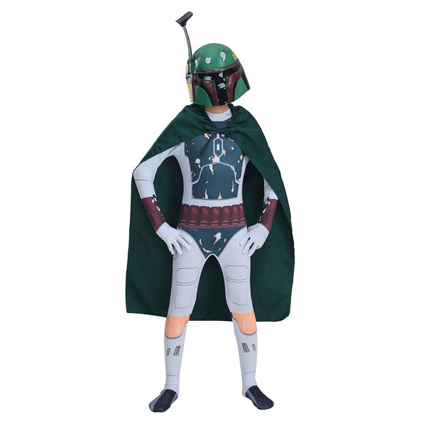 Children Boba cos Fett Cosplay Costume Jumpsuit With Cloak Helmet Headgear Outfits Halloween Carnival Suit For Kids