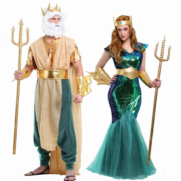 Sexy Deluxe Couple Neptune P Poseidon and Sea and Siren Mermaid Costume