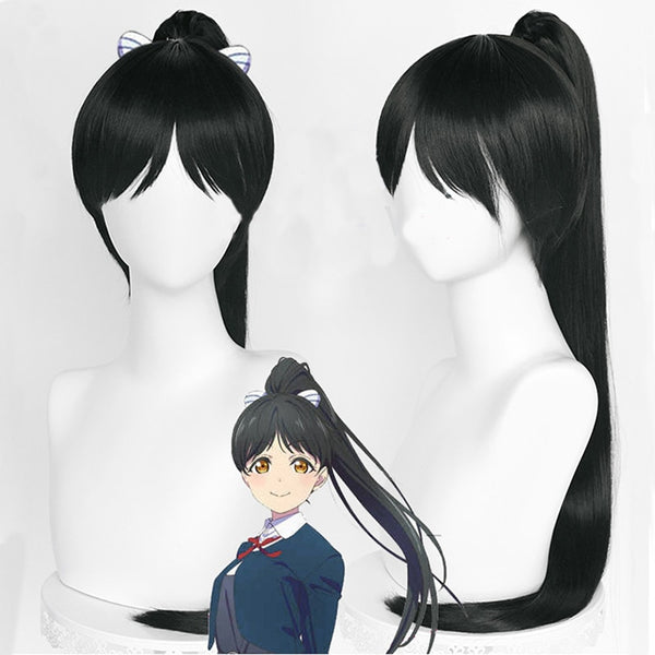 Anime Love a Live! a Superstar!! Hazukiki Rens Cosplay Wig Black Ponytail Heat Resistant Synthetic Hair Wigs+Wig  Cap