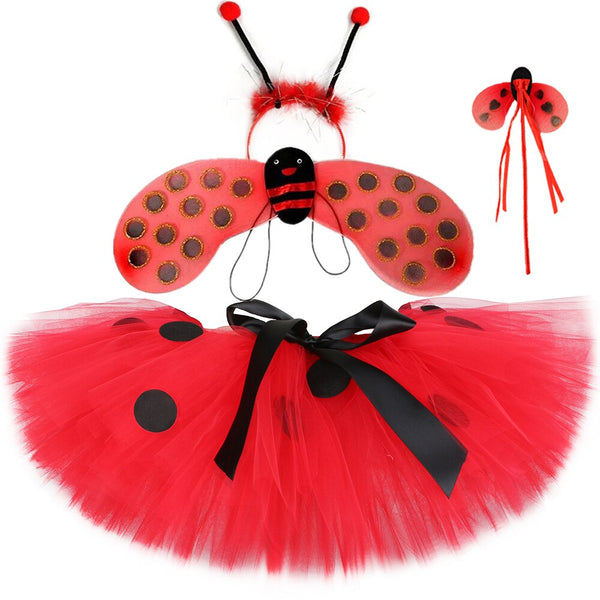 Girls Ladybird Tutu Skirt Set Red Dots Toddler Baby Tutus Fluffy Tulle Skirt for Kids Halloween Party Insect Bug Fairy Costume