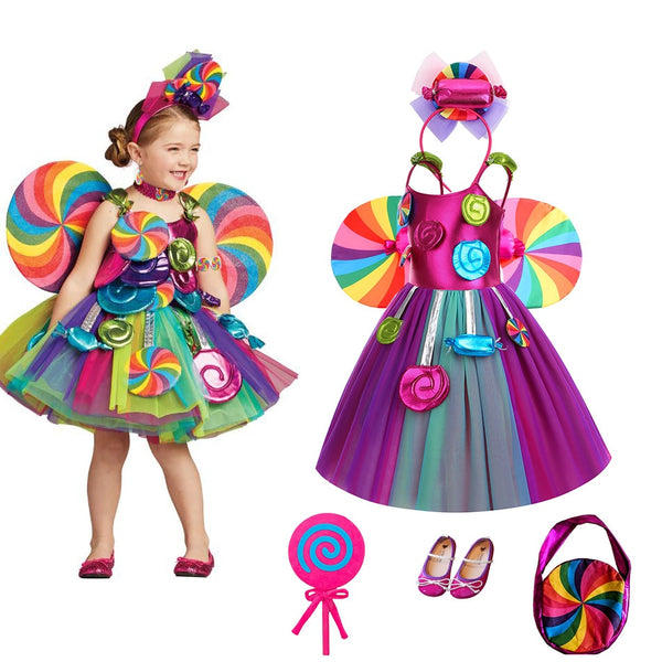 Costumes for Girls 2023 Cosplay Princess Candy Dress Costumes Sets Lollipop Party Clothing Rainbow Kids Birthday New Year Dress