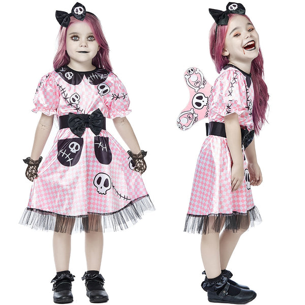 Pink Skelly Girls Halloween Fancy-Dress Costume