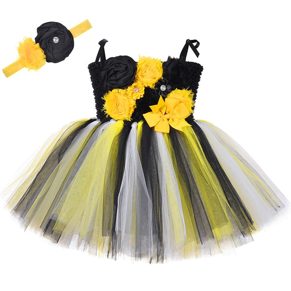 Kleine Bienenkönigin Tutu Kleid Tüll Blumen Baby Mädchen Kleidung Kleinkind Kleinkind Prinzessin Kostüm 1 Jahr Geburtstag Mädchen Kleid Outfit