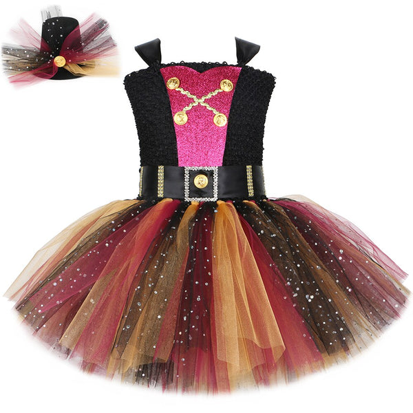 Mädchen Piraten Tutu Kleid Kostüm Schwarz Burgund &amp; Gold Mädchen Geburtstag Party Ballkleid Glitzer Kinder Gala Halloween Piraten verkleiden