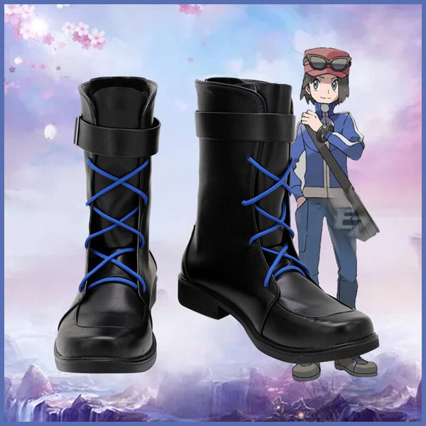 Pokemon Calem Cosplay Stiefel PU Schuhe Halloween Cosplay Prop nach Maß