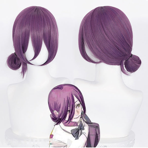 Anime Chainsawaw Man Rezeze Cosplay Dark Purple Wig Heat-resistant Fiber Hair Halloween Party Role Play +Wig  Cap