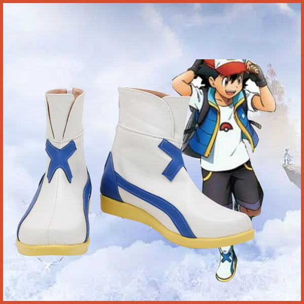 Pokeman Ash Ketchum Cosplay PU Leather Shoes Boots Halloween Cosplay Prop Custom Made