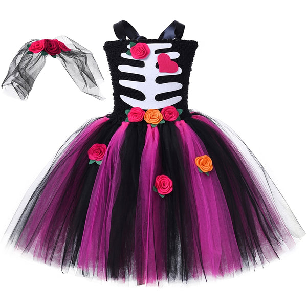 Zombie Braut Tutu Kleid Mädchen Halloween Horror Vampir Geist Kostüm Kinder Tag der Toten Karnevalsparty Teufelskelett verkleiden sich