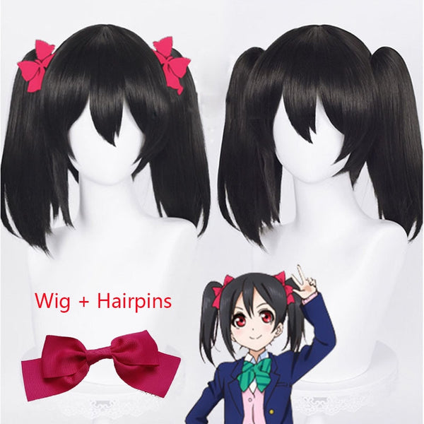 Anime Love a Live! Love a Live Nicoco Yazawawa Cosplay Wig Short Black Double Ponytail Heat Resistant Synthetic Wigs + Wig Cap