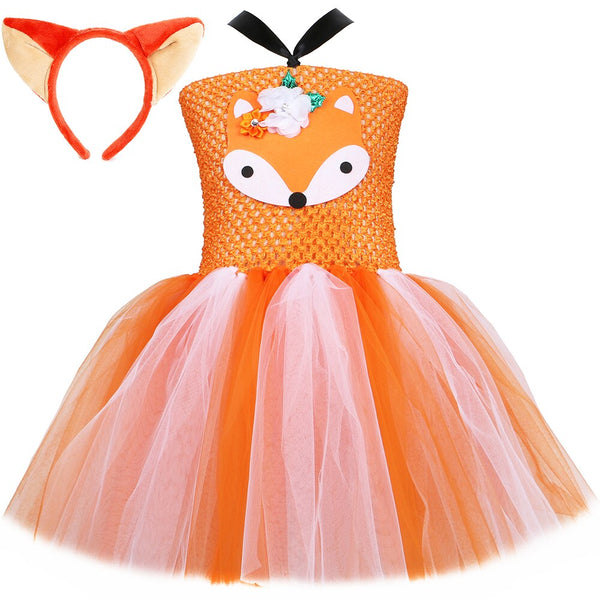 Orange Fox Tutu Dress Girl Birthday Party Clothes Tulle Kids Dresses for Girls Halloween Crazy Animal Fox Nick Cosplay Costume