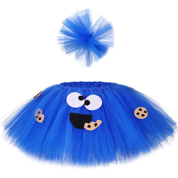 Cookie Monster Mädchen Tutu Rock Set Flauschige blaue Kinder Mädchen Tüllrock Kindergeburtstagsfeier Rock Tutu Mädchen Halloween Kostüm