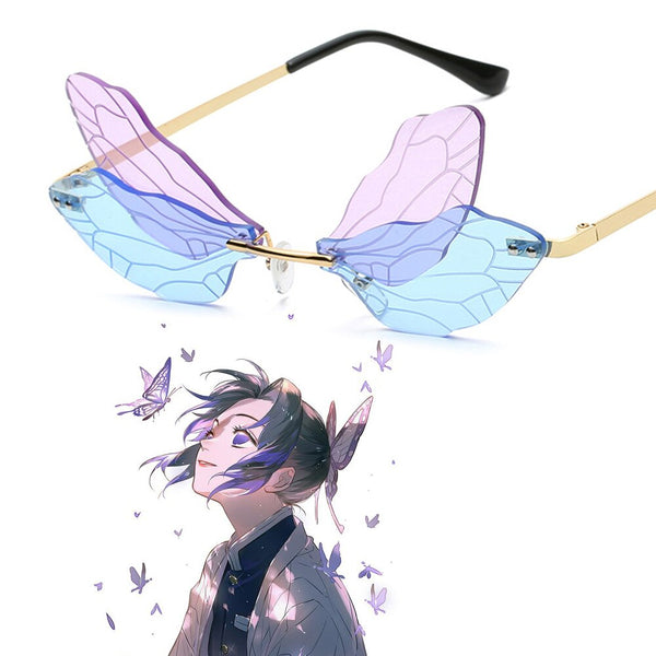 Anime Demon S Slayer Glasses Eyewear Kochou Shinobu Cosplay Glasses Multicolor Butterfly Rimless Sunglasses