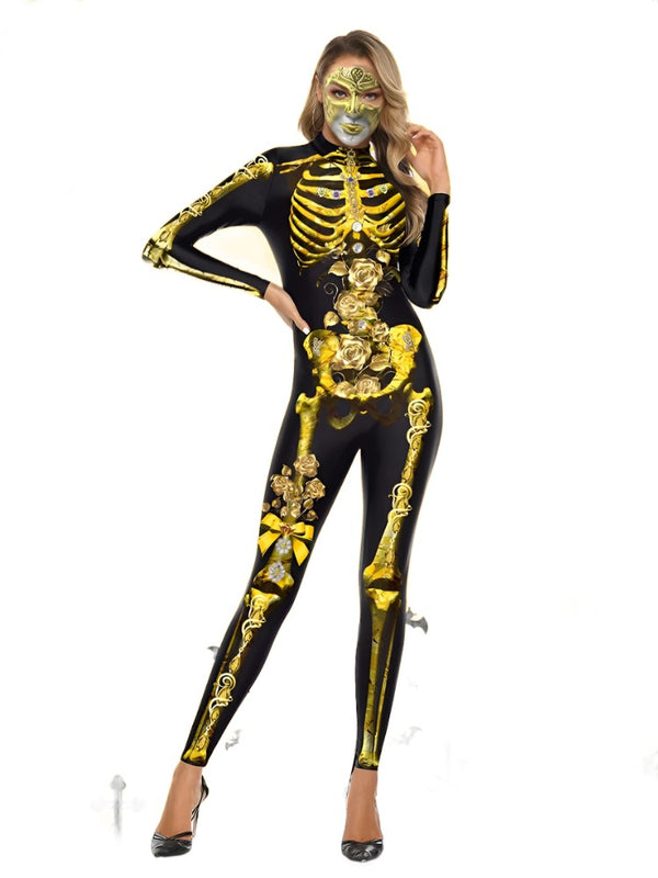 Cosplay Skeleton Rose 3D Printed Bodysuit Adult Long Sleeve Cosplay Elastic Carnival Halloween Party Jumpsuit Costume