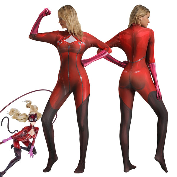 Anime Personana 5 Panthers Cosplay Costume Zentai Adults Kids Bodysuit Anne Takamakiki One-Piece Jumpsuits Red Suit