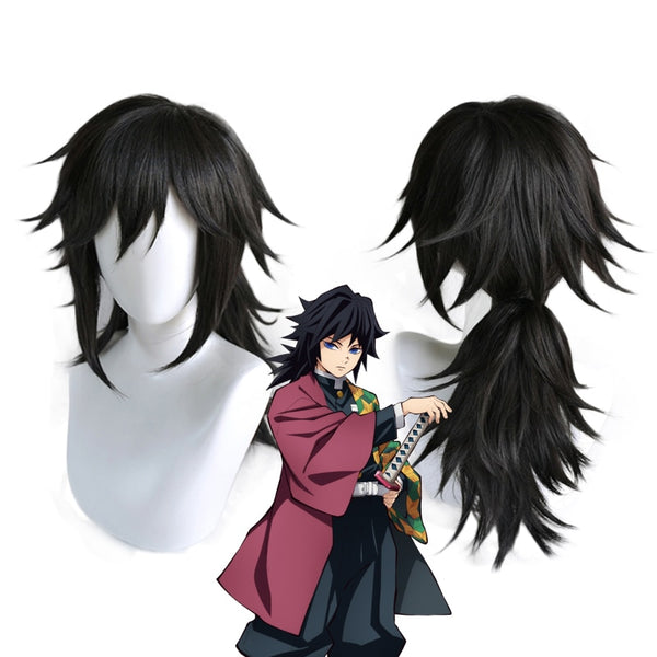 Demon S Slayerer Kimetsusu Yaibaba Tomiokaka Giyuuyuu Black Ponytail Wig Cosplay Men Women Heat Resistant Synthetic Hair Wigs