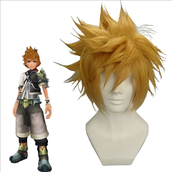 Kingdom Hearts Roxas Perücke Ventus Cosplay Perücke 30cm Kurz Glatt Kunsthaar Mann Spiel Anime Kostüm Party Perücke Geschenk Golden