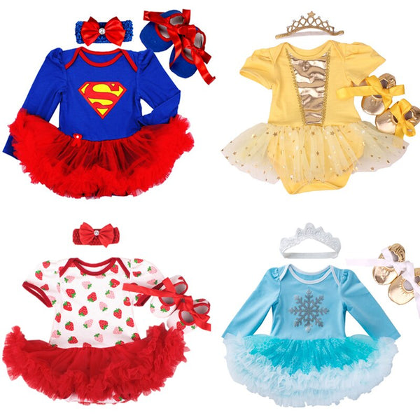 Newborn Baby girl dresses headband shoes set infantil Children's clothing sets girls tutu kids wear summer short sleeve vestido