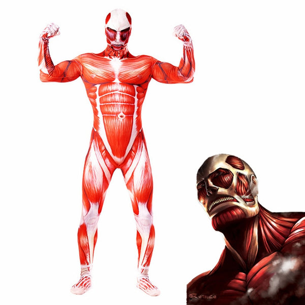 Attack on Titan Colossal Titan Cosplay Kostüm Lycra Annie Leonha Gigantisches Kostüm 3D-Druck Zentai Bodysuit Halloween-Anzug