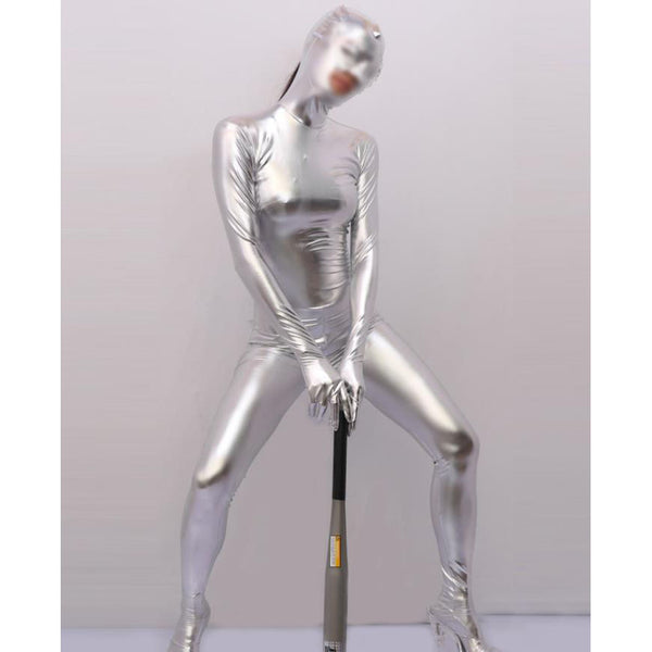 Plus Size PU Leather Stage Showing One Piece Tights Dance Performance Cosplay Full Coat Zentai Catsuit Bodycon Rompers Jumpsuit