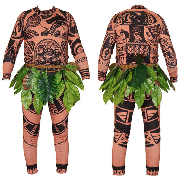 3 STÜCKE Moana Maui Tattoo T-Shirt + Hosen + Röcke Halloween Erwachsene Herren Cosplay Kostüm Neuheit Vater und Sohn Cosplay Kostüm