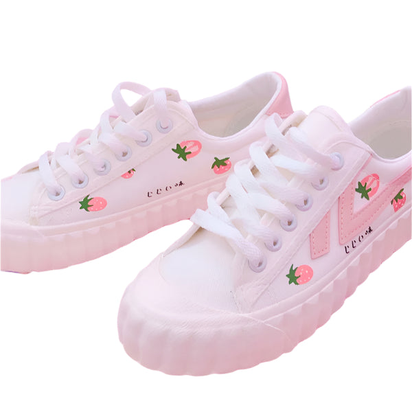 Japanese sweet lolita shoes round head flat strawberry board shoes kawaii girl sneakers kawaii shoes loli cos