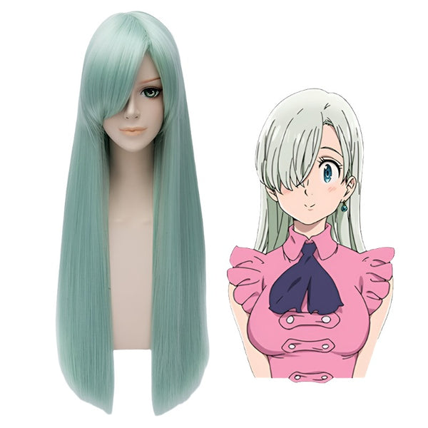 The Seven Deadly Sins Cosplay Wigs Elizabeth Liones Wig Long Llight Green Synthetic Hair Perucas Cosplay Wigs + Wig Cap