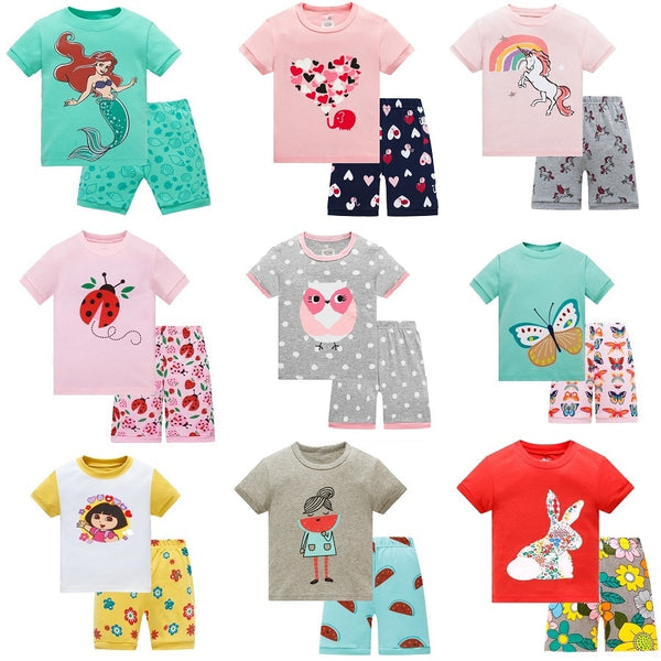 Baby Kinder Pyjama Set Sommer Kinder Kurzarm Baumwolle Nachtwäsche Mädchen Cartoon Pyjama Mädchen niedliche Hauskleidung Mädchen Nachtwäsche