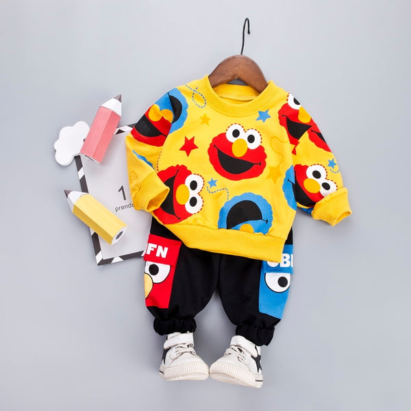 Boys Clothes Fashion Cartoon Boy Suit Set Casual Kids Costume Boy Clothing Set T-shit + Black Pants Children