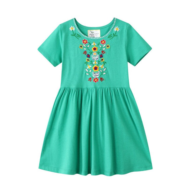 New Flowers Princess Girls Dresses Cotton Embroidery Summer Baby Clothes Kids Party Dress